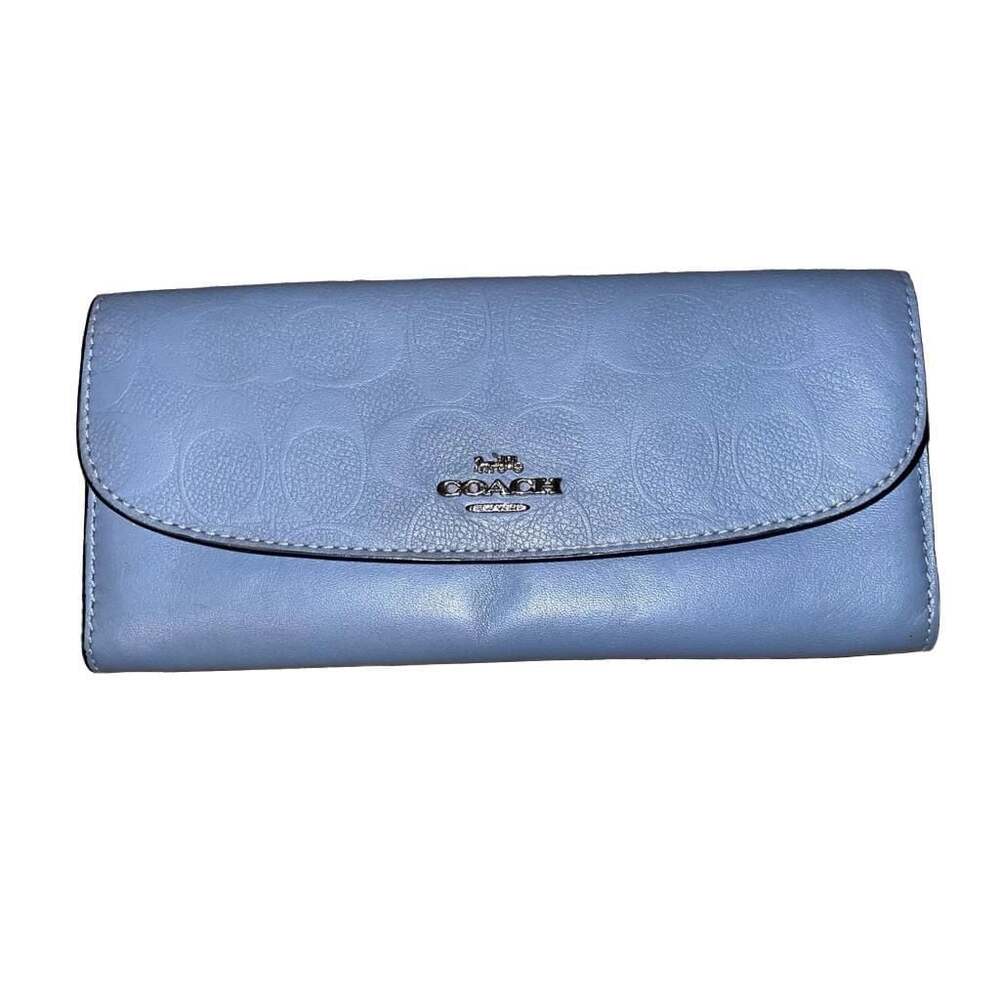 Coach Signature Embossed Leather Trifold Wallet in Sky Blue